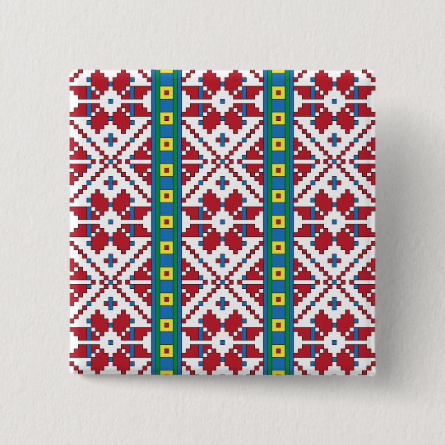 Macaron Carré 5 Cm Motif géométrique tribal rouge, bleu et blanc étoi (Devant)