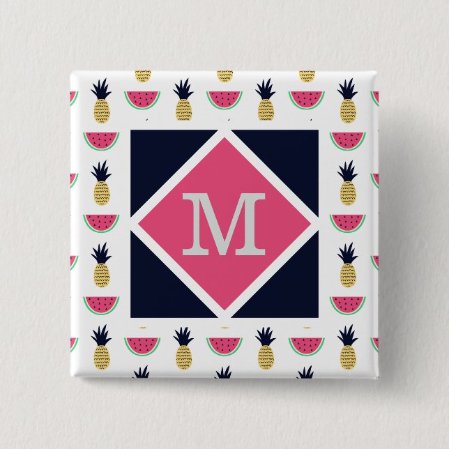 Macaron Carré 5 Cm Motif mignon de griffonnage d'ananas et de (Devant)