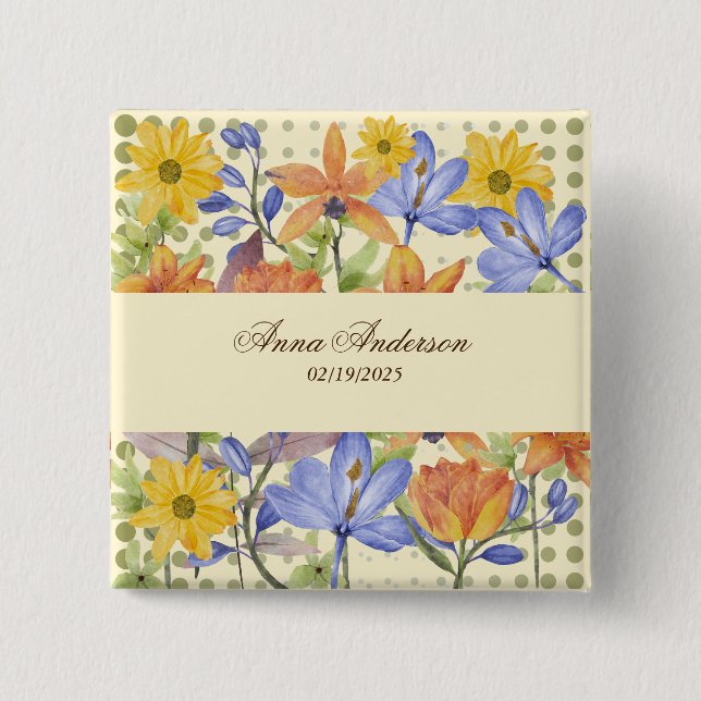 MACARON CARRÉ 5 CM MOTIF ORANGE FLOWER (Devant)