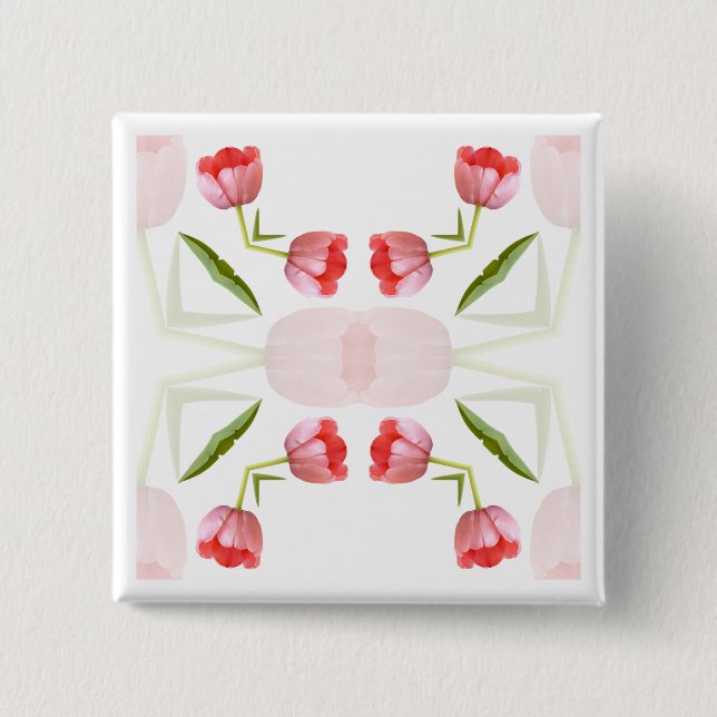 Macaron Carré 5 Cm Motif rose de kaléidoscope de tulipe (Devant)