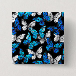 Macaron Carré 5 Cm Motif sans couleur foncée avec papillons bleus Mor