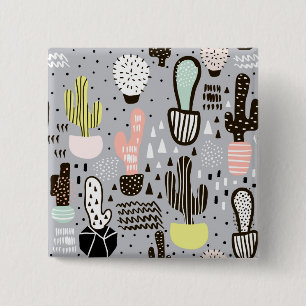 Macaron Carré 5 Cm Motif texturisé tiré par la main de cactus