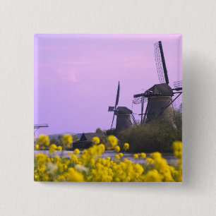 Macaron Carré 5 Cm moulins à vent le long du canal de Kinderdijk,