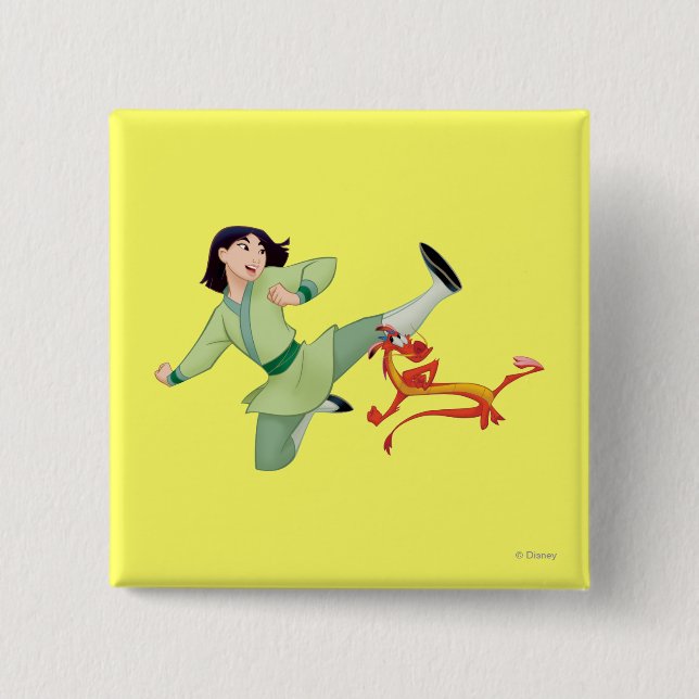 Macaron Carré 5 Cm Mulan et Mushu Kicking (Devant)