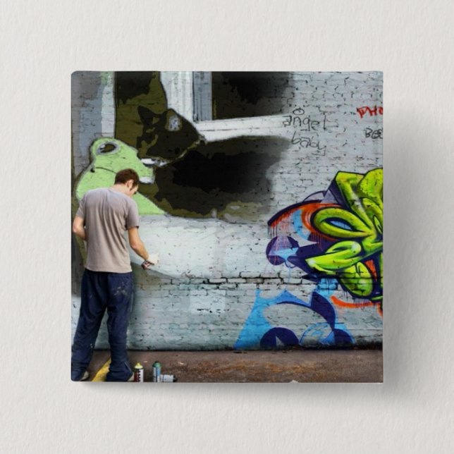 Macaron Carré 5 Cm Mur de Graffiti Lucy (Devant)
