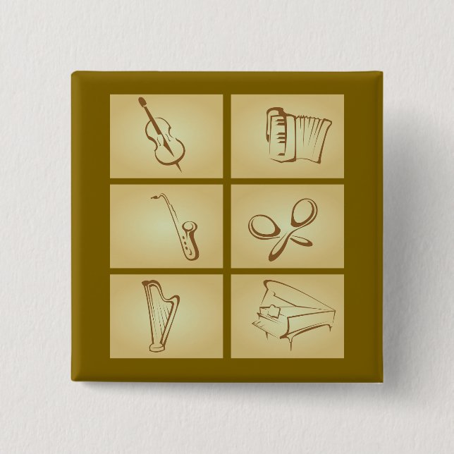 Macaron Carré 5 Cm Musical Instruments Sketch (Devant)