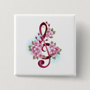 Macaron Carré 5 Cm Musical treble clef notes with sakura flowers