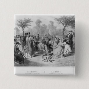 Macaron Carré 5 Cm Musique, concert militaire dans un jardin public