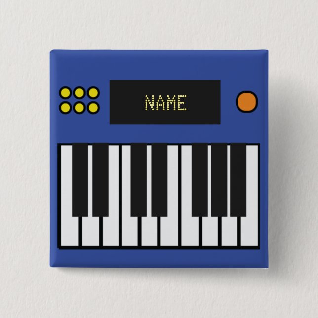 Macaron Carré 5 Cm Musique de clavier de piano personnalisable bleu (Devant)