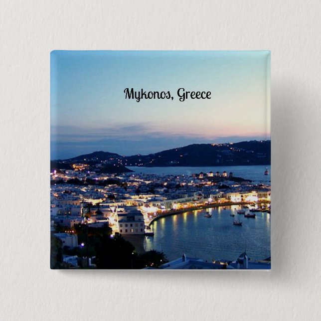 Macaron Carré 5 Cm Mykonos, panorama sur la Grèce (Devant)