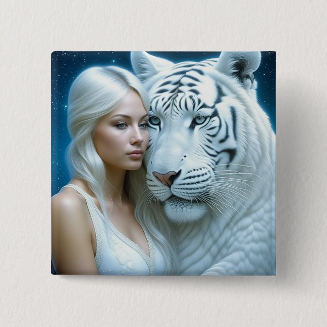 Macaron Carré 5 Cm Mystic White Tiger and Woman (Devant)