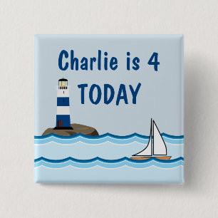 Macaron Carré 5 Cm Nautical Lighthouse Boat Custom Kids Birthday Age