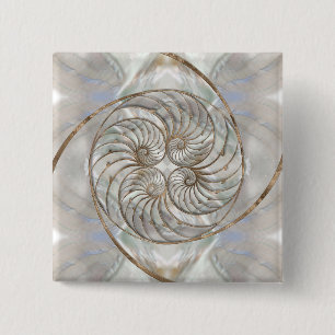 Macaron Carré 5 Cm Nautilus Shell - Mère de Pearl et d'or