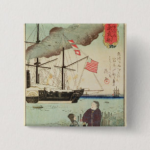 Macaron Carré 5 Cm Navire des forces navales américain dans un port