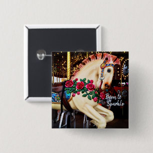 Macaron Carré 5 Cm Né à Sparkle Citation Carousel Horse Roses Photo