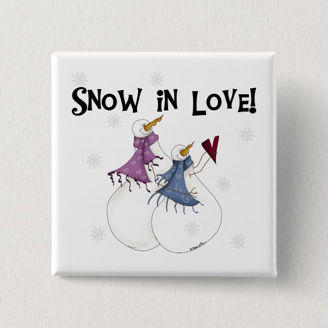 Macaron Carré 5 Cm Neige en amour T-shirts et cadeaux Snowman (Devant)