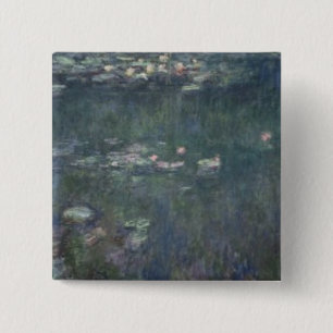 Macaron Carré 5 Cm Nénuphars de Claude Monet   : Réflexions vertes