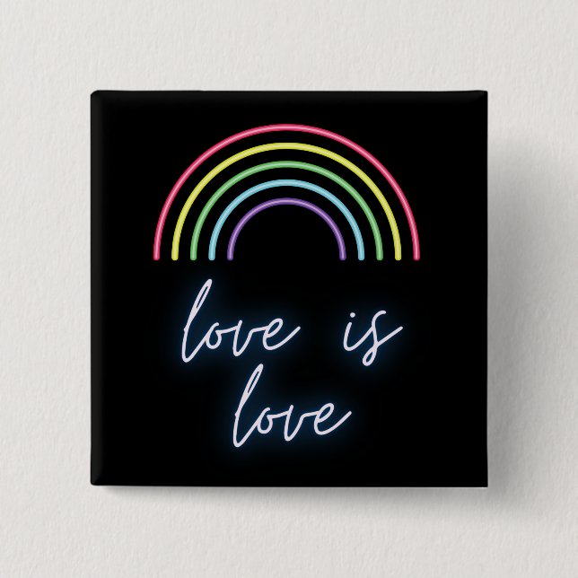 Macaron Carré 5 Cm Neon Love Is Love Rainbow (Devant)