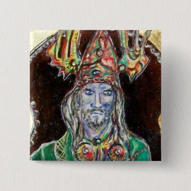 Macaron Carré 5 Cm NEUROMANCER, bleu rouge (Devant)