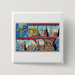 Macaron Carré 5 Cm New York City NYC NY Vintage LETTRE GRANDE CARTE P