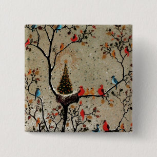 Macaron Carré 5 Cm Nid d'arbre de Noël ~ Boutons