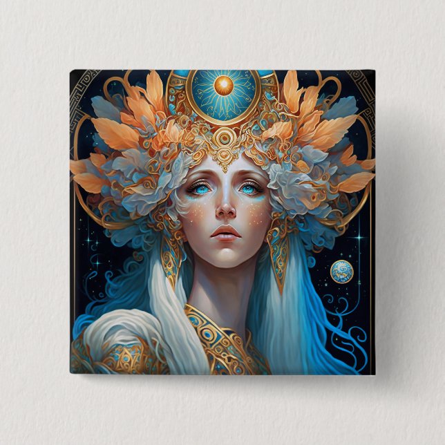 Macaron Carré 5 Cm Night Goddess Queen Imaginaire Art (Devant)