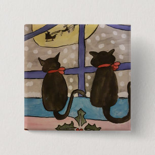 Macaron Carré 5 Cm Noël de chat noir