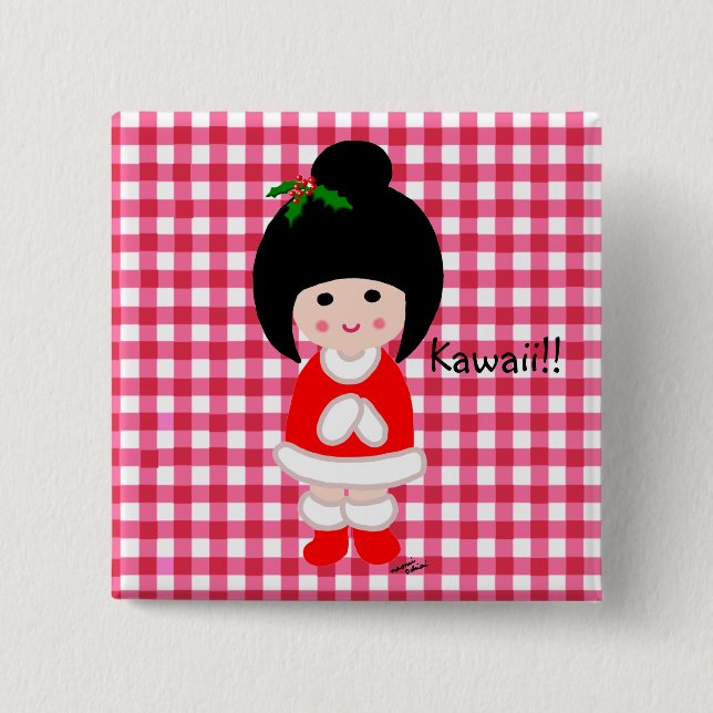 Macaron Carré 5 Cm Noël de fille de Kokeshi (Devant)