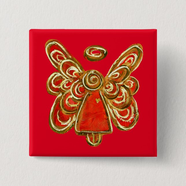 Macaron Carré 5 Cm Noël Rouge Gardien Angel Art Custom Pin Bouton (Devant)