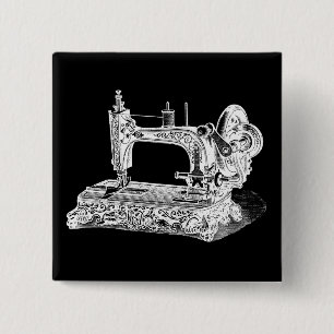 Macaron Carré 5 Cm Noir blanc machines vintages de machine à coudre