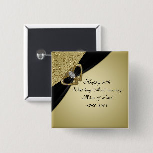 Macaron Carré 5 Cm Noir d'or 50e anniversaire Mariage