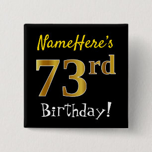 Macaron Carré 5 Cm Noir, Faux Or 73e Anniversaire, Avec Nom Personnal