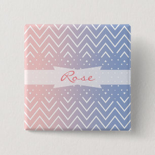 Macaron Carré 5 Cm Nom Chevron pastel bleu quartz rose Élégant