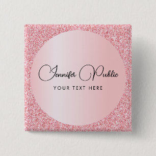 Macaron Carré 5 Cm Nom de script personnalisé Rose Parties scintillan