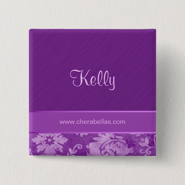 Macaron Carré 5 Cm Nom du Spa du salon Bouton Bouton Broche damassé v (Devant)