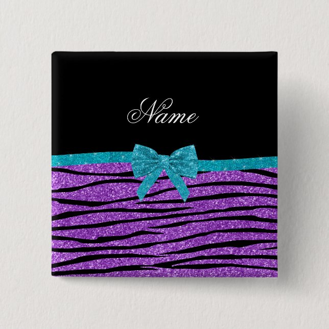 Macaron Carré 5 Cm Nom pastel violet parties scintillant zebra turquo (Devant)