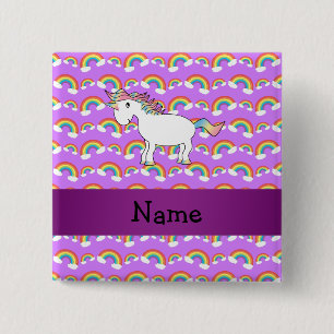 Macaron Carré 5 Cm Nom personnalisé arc-en-ciel unicorne pourpre arc-
