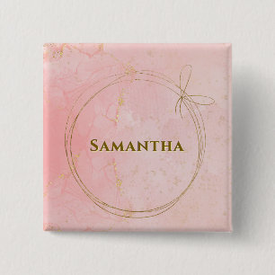 Macaron Carré 5 Cm Nom personnalisé Carré rose et or
