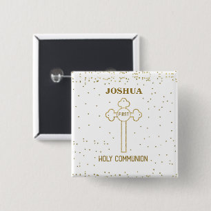 Macaron Carré 5 Cm Nom personnalisé Première Sainte Communion Croix d