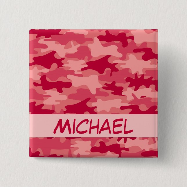 Macaron Carré 5 Cm Nom rouge de camouflage de Camo personnalisé (Devant)