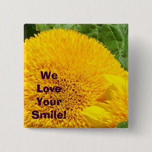 Macaron Carré 5 Cm Nous aimons votre sourire! boutons Jaune Tournesol