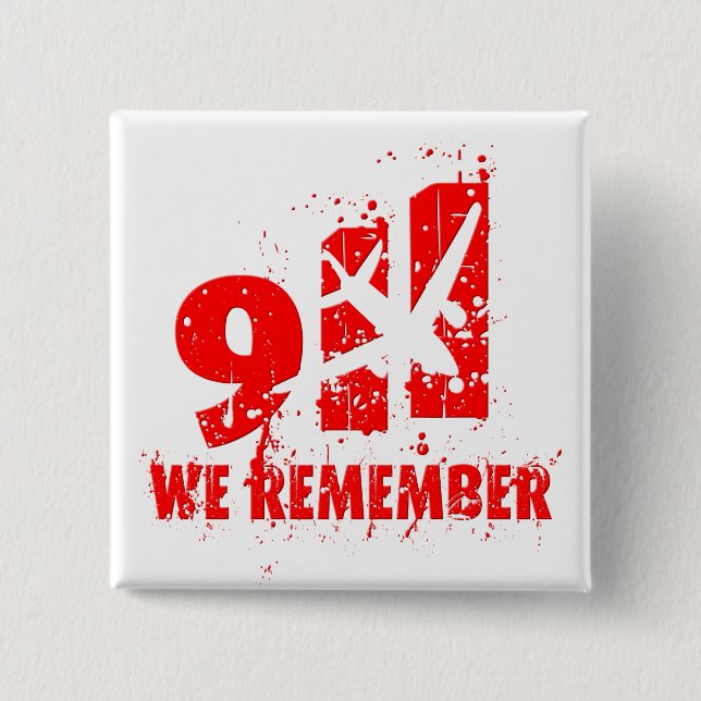 Macaron Carré 5 Cm Nous nous rappelons "911" le 10ème bouton (Devant)