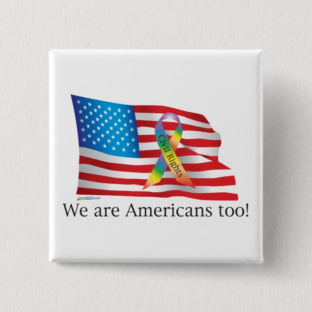 Macaron Carré 5 Cm Nous sommes Amercians aussi ! Bouton (Devant)