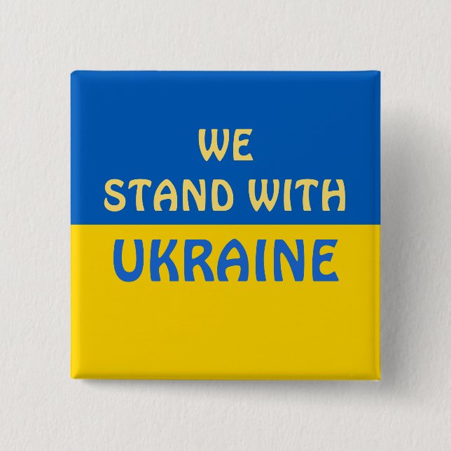 Macaron Carré 5 Cm Nous sommes avec l'Ukraine | Afficher le support (Devant)