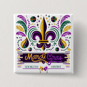 Macaron Carré 5 Cm Nouvelle-Orléans Mardi Gras jaune violet vert