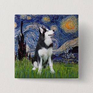 Macaron Carré 5 Cm Nuit étoilée - Husky Sibérien #1