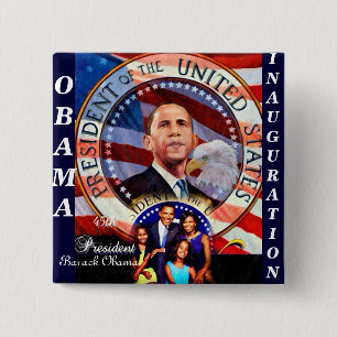 Macaron Carré 5 Cm Obama, 45ème Président USA_ Bouton