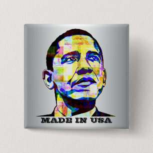 Macaron Carré 5 Cm Obama - Bouton Fabriqué Aux États-Unis