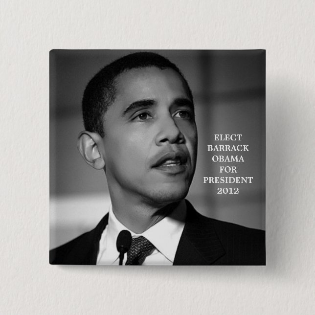 MACARON CARRÉ 5 CM OBAMA POUR LE PRÉSIDENT 2012 BOUTON (Devant)