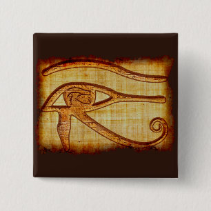 Macaron Carré 5 Cm OEil égyptien d'Horus Papyrus ancien, effet Art